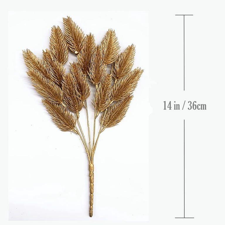 Gold Leaves Decorations for Christmas Artificial Golden Plants Fake Leaf - 17 inch 5 Pack, Faux Foliage Simulation Flowers Grass Xmas Decor Plant