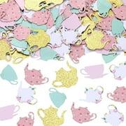 200pcs Tea Party Confetti, Floral Tea Party Decorations Confetti, Teacup Teapot Glitter Confetti for Table Decor, Smash Cake Decor Girls Boys Birthday Garden Themed Party Table Decoration
