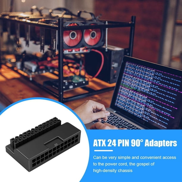 Adaptador de conector de fuente de alimentación ATX de placa base de PC de 24 pines a 90 grados DIY Ndcxsfigh Para estrenar
