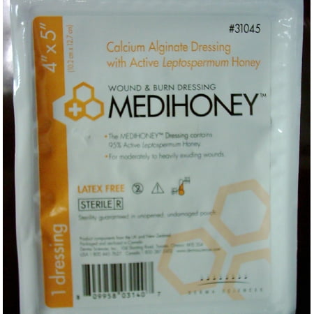 MEDIHONEY Calcium Alginate Dressing 4 X 5 Inch Rectangle, Calcium Alginate / Active Leptospermum, Box of 10
