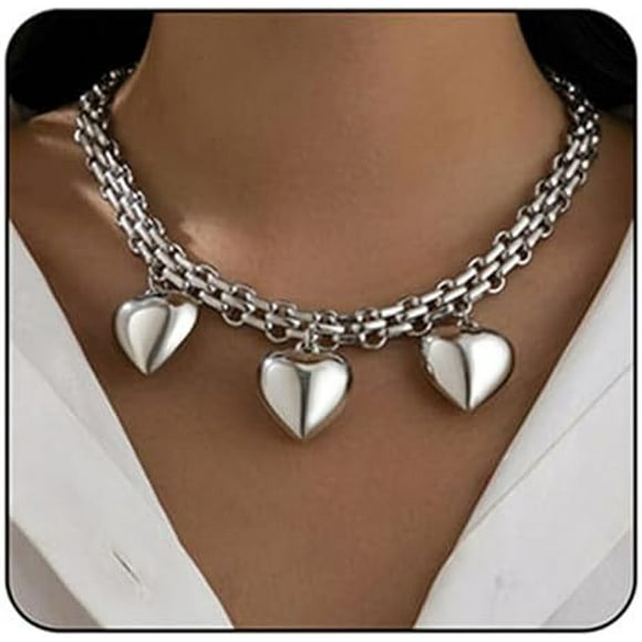 Heart Necklaces for Women Chunky Gold Heart Necklaces Y2k Necklace Dainty Cuban Chain Choker Necklaces Punk Rock Style Necklace Trendy Gold Charm Jewelry