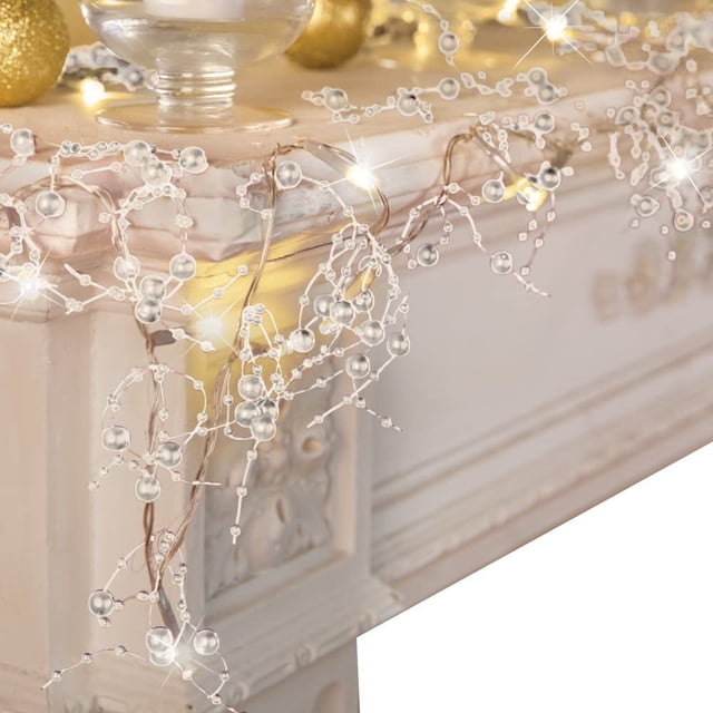 Adornos navideños para interiores, guirnalda festiva con cuentas de bayas iluminadas Ormromra CJWUS-3680