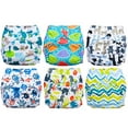 thumbnail image 3 of FuzziBunz Pocket Cloth Diapers 6 Pack Bundle with Inserts (Gender Neutral Prints, Large (25+ lbs)), 3 of 6