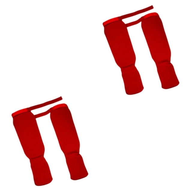 Transemion 1 Pair Shin Instep Guards MMA Elastic Protector and Protection Supplies Training Red M 2Set