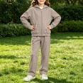 thumbnail image 5 of JULMCOMO Girls Sweatsuits Fleece Full Zip Up Long Sleeve Comfy Hoodie Casual Tracksuits Drawstring Loose Sweatpants Soft Two Piece Sets with Front Pocket Camel 13-14 Years, 5 of 6
