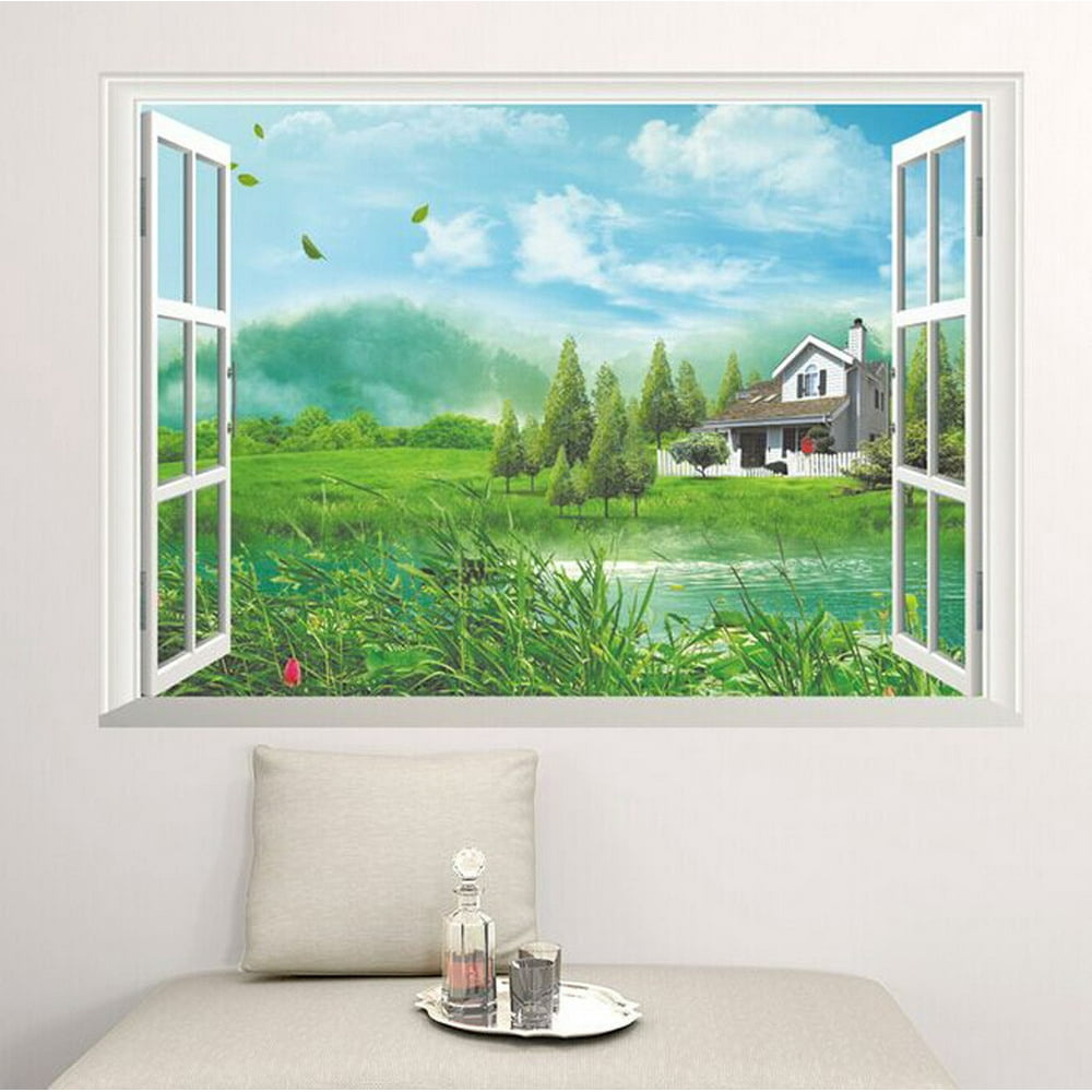 3D Fake Window Landscape Stickers Decorative Creative Removable Wall