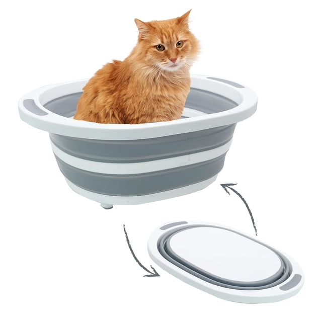 Caja de arena para gatos, fina, abierta, baja entrada, plegable, impermeable