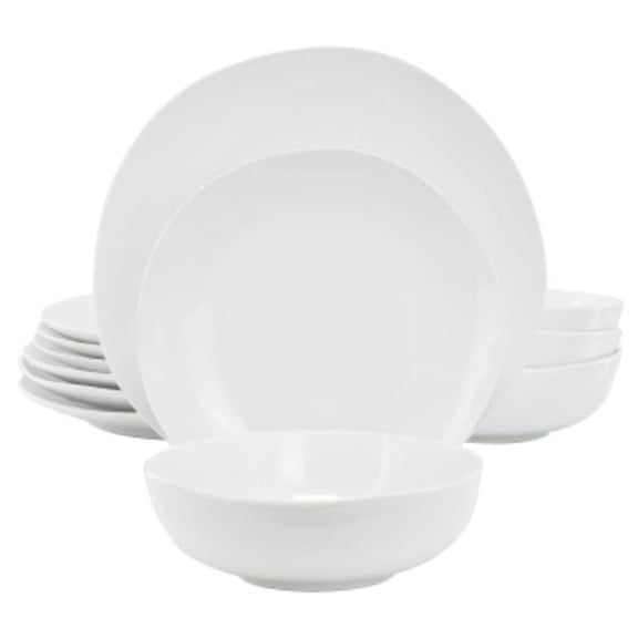 Gibson Home 148493.12 Aspen Drift Organic Round Ceramic Dinnerware Set in White - 12 Piece