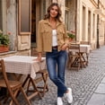 thumbnail image 6 of Women Collared Corduroy Cropped Shirt Jacket Loose Fit Long Sleeve Button Front Fall Barn Outwear Shacket S, 6 of 6