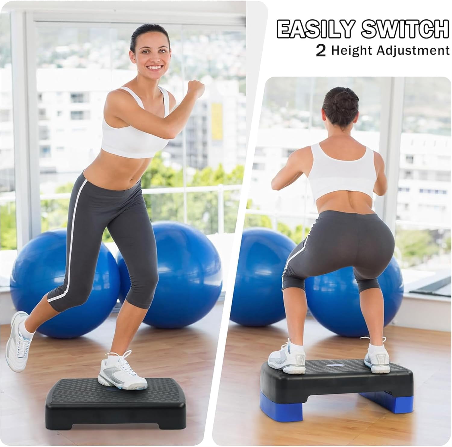 Aerobic Step Platform Trainer with Adjustable 2-Level Risers, 400 Pound Weight Capacity – Non-Slip Exercise Stepper for Cardio, Strength, and Fitness Workouts, 18-Inch, Multiple Colors