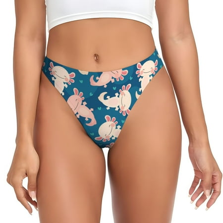 Qokaie Cute Salamander Printed Women s Cotton Thong Underwear  Sexy Breathable Panties G-string-Small