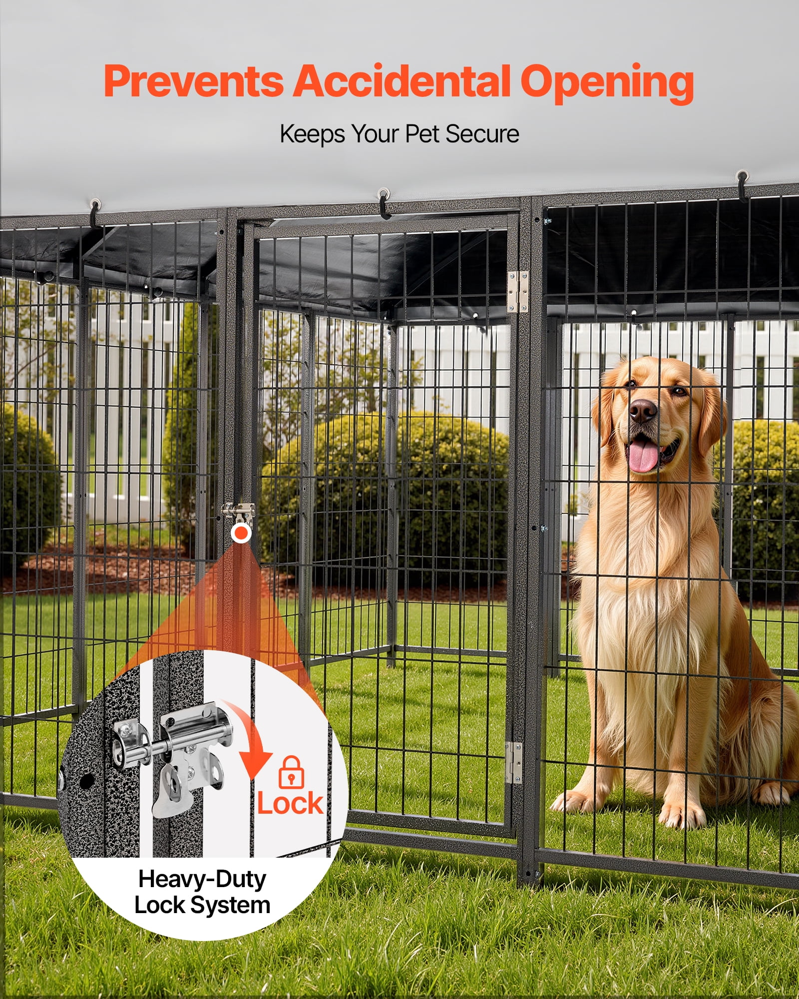 VEVOR Outdoor Dog Kennel, 9.8 x 9.8 x 5.4 ft Large Dog Kennel with Secure Lock, Outside Dogs Enclosures with UV-Resistant & Waterproof Roof Cover, Heavy Duty Pet Crate Cage Run for Large Dogs