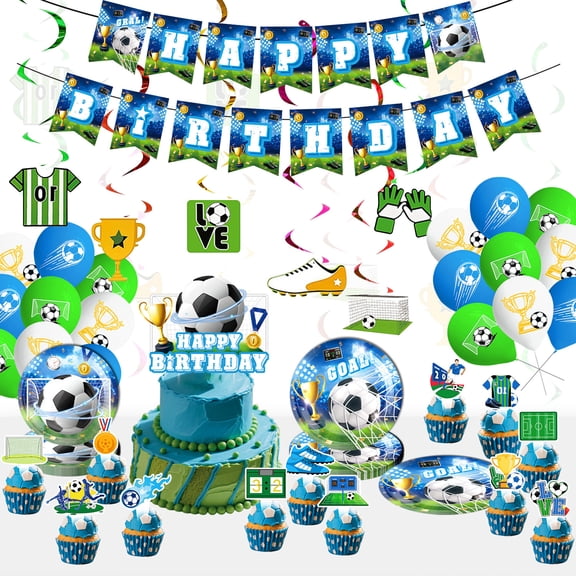 Soccer Birthday Party Supplies Set, Football Themed Decorations & Disposable Tableware Kit