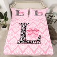 thumbnail image 2 of Homewish Fashion Monogrammed Girls Full Size Sheets, Kawaii Pink Damask Bed Sheets, Bow Initial L Letter Sheet Sets, Super Cozy Room Decor, 4 Pieces, 2 of 7