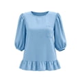 thumbnail image 4 of Neewe Womens Tops 3/4 Sleeve Shirts Plain Round Neck Loose Casual Ruffle Hem Blouses Trendy 2026, 4 of 8
