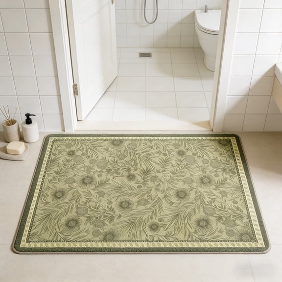 40*60CM Emdiqzs Non Slip Bath Mat Washable Floral Cloud Edge Absorbent Floor Mat for Bathroom Shower Room Sage Green Multicolor