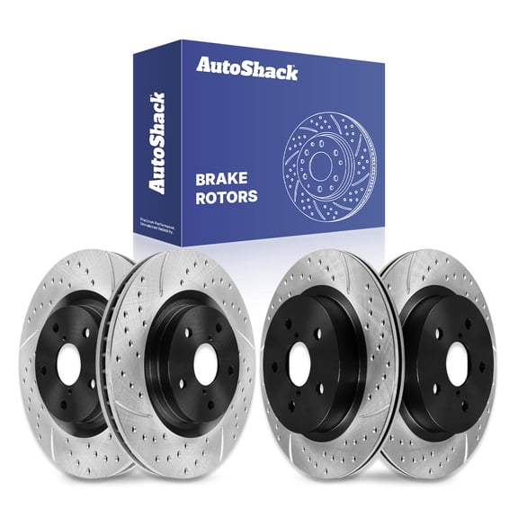 AutoShack Front Vented & Rear Vented Drilled & Slotted E-Coated Brake Rotors 4-PC Set Replacement for 2020-2026 Subaru Outback 2020-2025 Subaru Legacy ShadowGuard