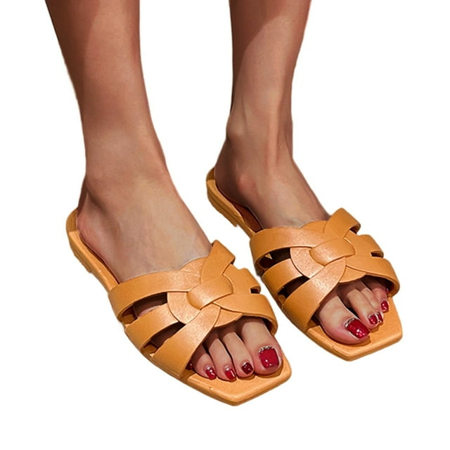 Sandales Plates Décontractées pour Femmes Tongs de Plage avec Bout Carré
