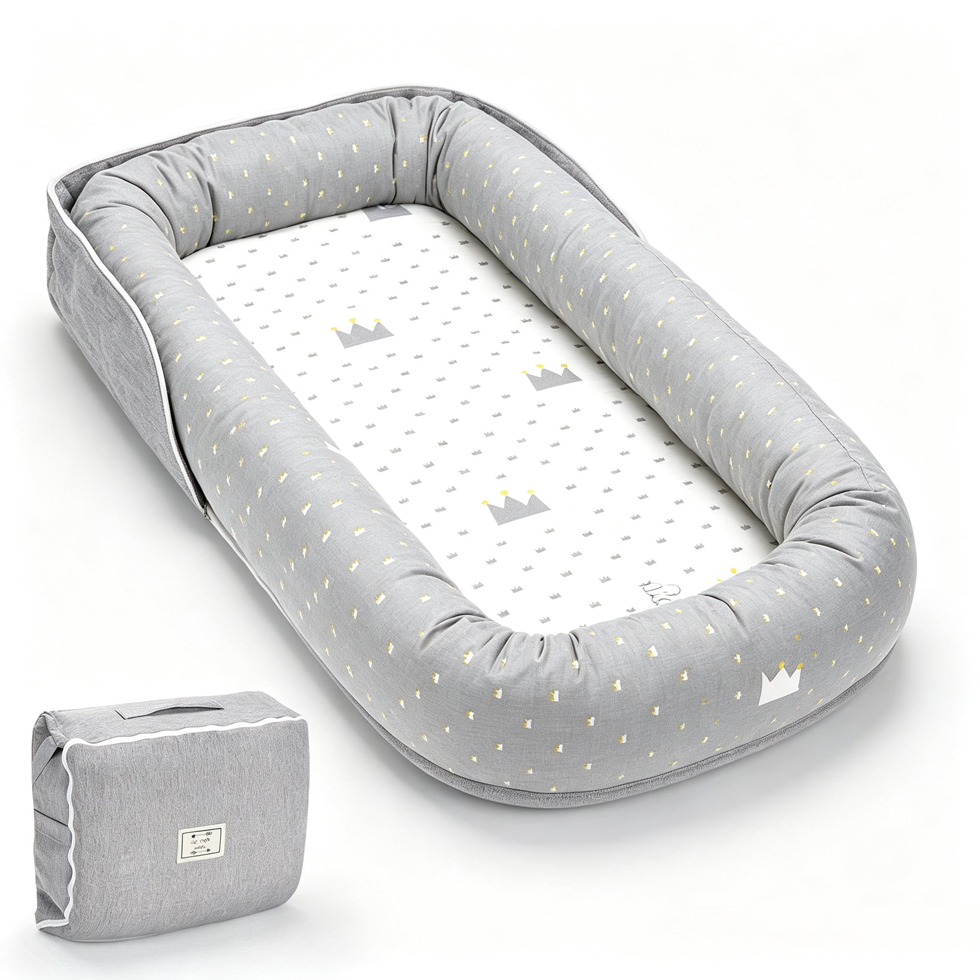 Loevin Baby Lounger for Newborn, Portable Breathable Infant Lounger for 0-12 Months Toddler (Crown Gray)