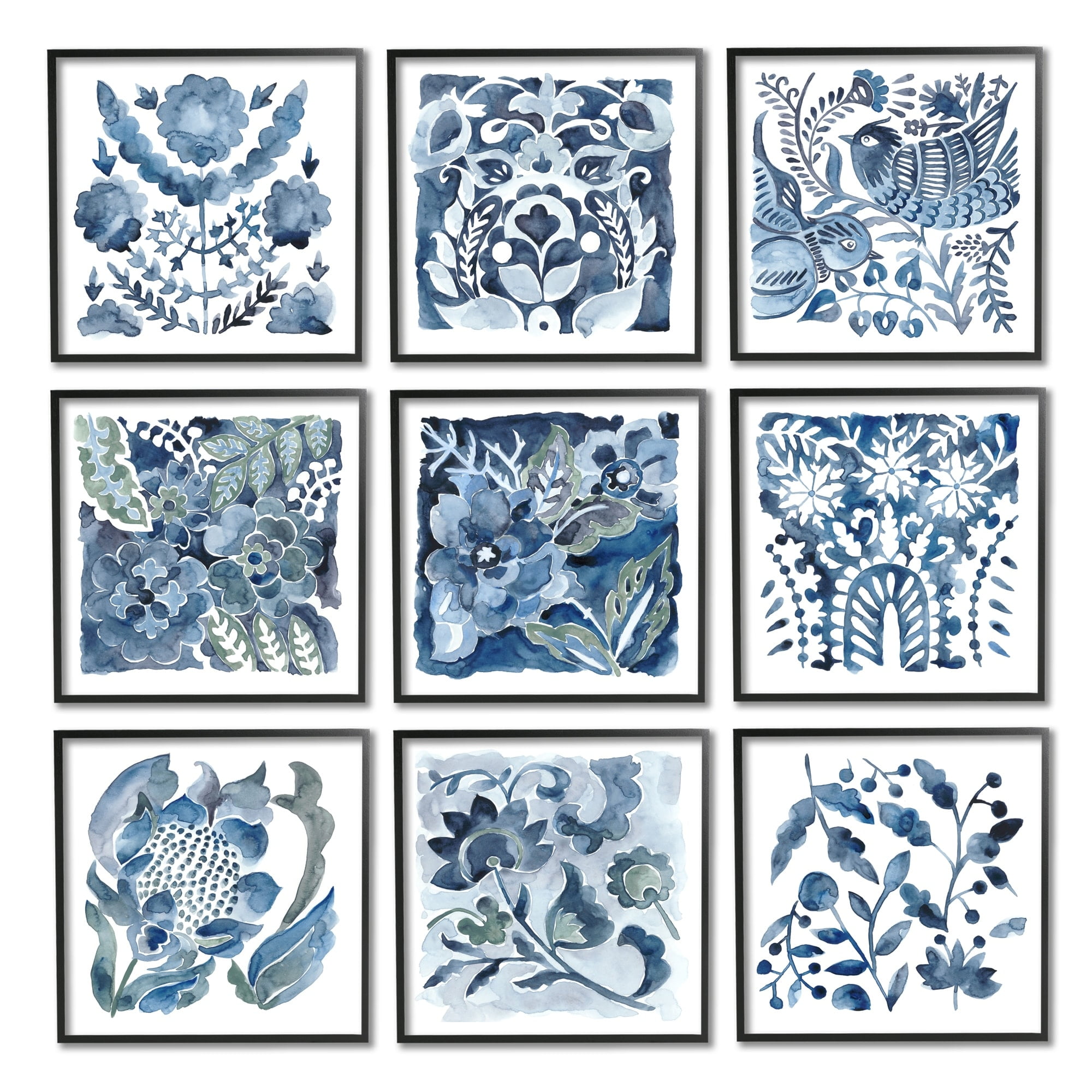 Stupell Industries Abstract Botanical Birds Flowers Pattern Layered Watercolor , 12 x 12, Design by Chariklia Zarris