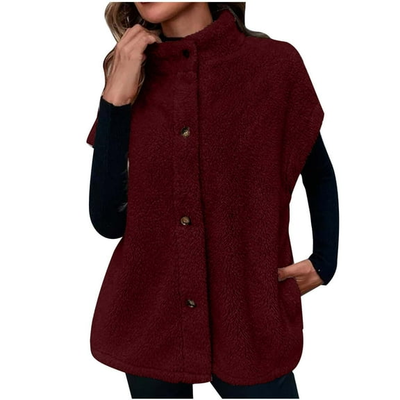ZQUUVOU Fall Corduroy Vest Jacket for Women Sleeveless Fleece Warm Coat Button Down Winter Thermal Plush Outwear Red