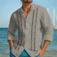 thumbnail image 1 of Camisa de cuello abotonado con estampado 3D de parches de color sólido de verano para hombre, ropa de playa hawaiana de moda para ocio, manga larga, 1 of 6