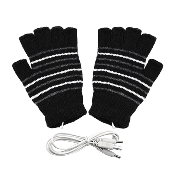 USB patrón de rayas Calefacción sin dedos de punto de lana Manos Guantes calientes Guantes para Mujeres Hombres Niñas Niños USB Guantes de calefacción