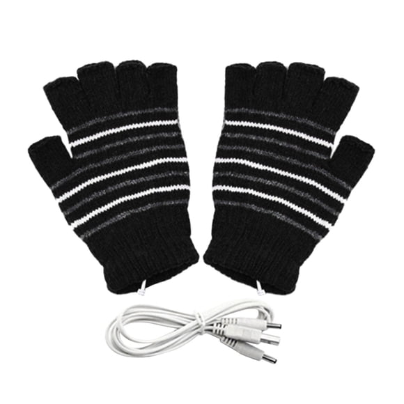 Hearth & Gear Gants Chauffants Sans Doigts en Tricot de Laine à Motif Rayé USB Mains Gants Chauds Gants pour Femmes Hommes Filles Garçons Gants Chauffants USB Stepper Stationnaire sous le Bureau Vélo d'Exercice Mini Elliptique