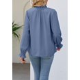 thumbnail image 5 of Solid Color Long Sleeve Ruffle Tie Neck Light Blouse for Women Blue X-Large, 5 of 5
