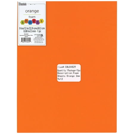 UPC: 0749075848291 | Essentials By Leisure Arts Arts Foam Sheet 9×12  2mm Orange 15pc