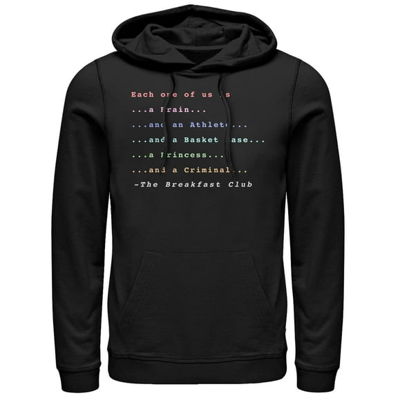 Men's The Breakfast Club Each One Of Us Stereotype  Pull Over Hoodie Black Small