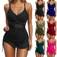thumbnail image 5 of Up to 65% off!Dvprdro Women's One Piece Swimsuit 2025 Summer Solid Tummy Control Mesh Swim Dresses Skirt Fashion Ruched Backless Straps Bathing Suit with Chest Pad, 5 of 5