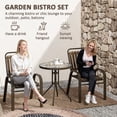 thumbnail image 3 of 3-Piece Patio Bistro Set, 2 Stackable Wood Grain Armchairs and Water-Ripple Tempered Glass Table, Weather-Resistant Steel Frame Furniture for Garden, Balcony, Dark Brown, 3 of 7