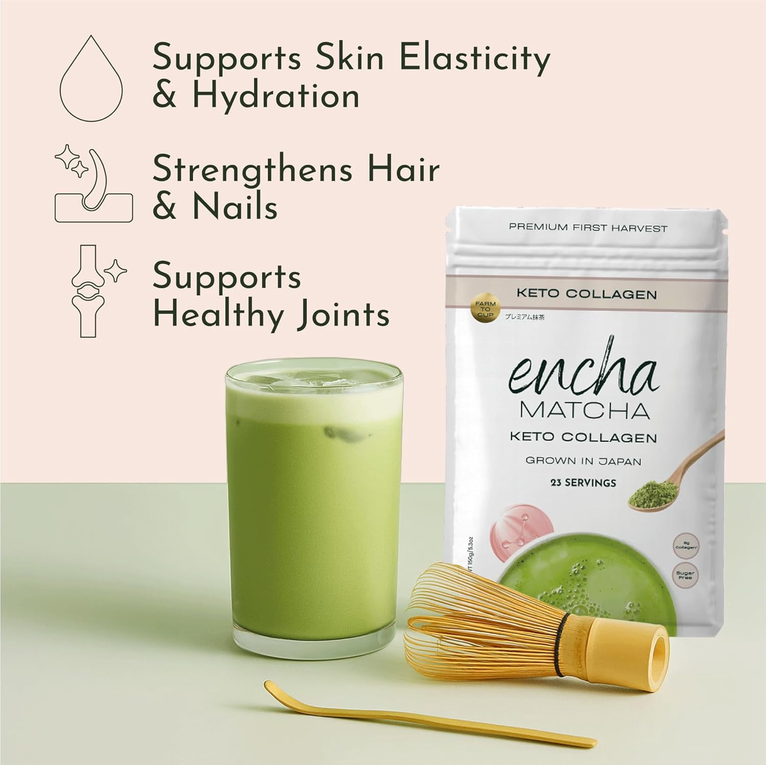 Encha Matcha Latte Powder - Keto Collagen Matcha Powder - First Harvest - Premium Japanese Macha - 150g / 5.3oz