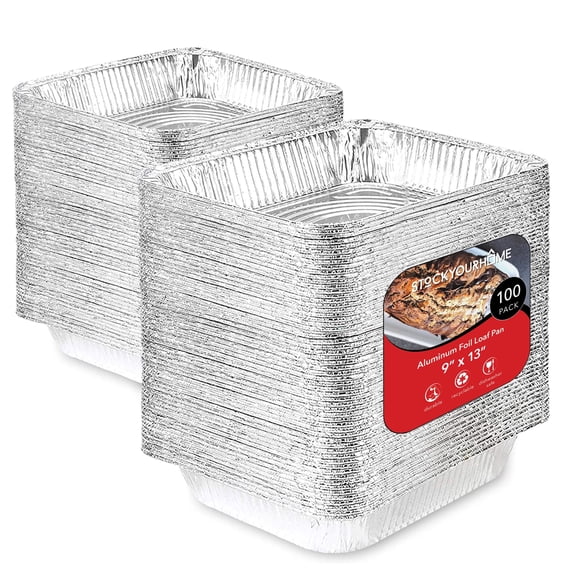 Stock Your Home 9x13 Disposable Aluminum Foil Pans - 100 Pack