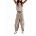 thumbnail image 2 of Women'S Casual Loose Low-Rise Denim Cropped Pants Elastic Waistband Pockets White XXXL, 2 of 9