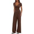 thumbnail image 5 of Scacto Women 2 Piece Outfit Sets, Short Sleeve V-Neck Ruched Top & Wide Leg Pants, Casual Daily Wear Gym Sweatsuit, 5 of 5