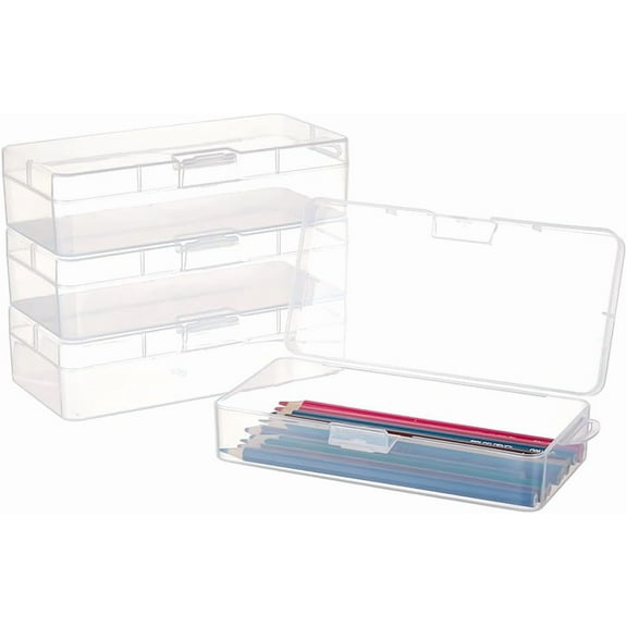 4 Packs Rectangle Plastic Container Box 7.7x7x3.56 Inch Clear Storage Organizer with Hinged Lid and Hanging Hole