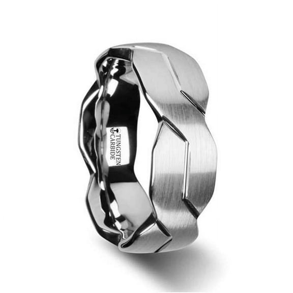 Thorsten FOREVER | Tungsten Rings for Men | White Tungsten | Comfort Fit | Lifetime Guarantee | Wedding Ring Band with Matte Brushed Finish Carved Infinity Symbol