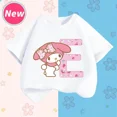 thumbnail image 3 of Camiseta de manga corta para niños con letras de la A a la Z de My Melody Anime, camiseta de algodón de verano para niños de Sanrio, regalo de cumpleaños kawaii suave con forma de corazón para niñas, 3 of 5
