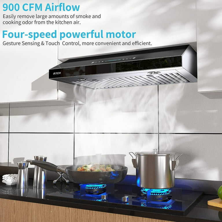  30 Inch Under Cabinet Range Hood with 900-CFM, 4 Speed Gesture  Sensing&Touch Control Panel, Stainless Steel Kitchen Vent : Appliances