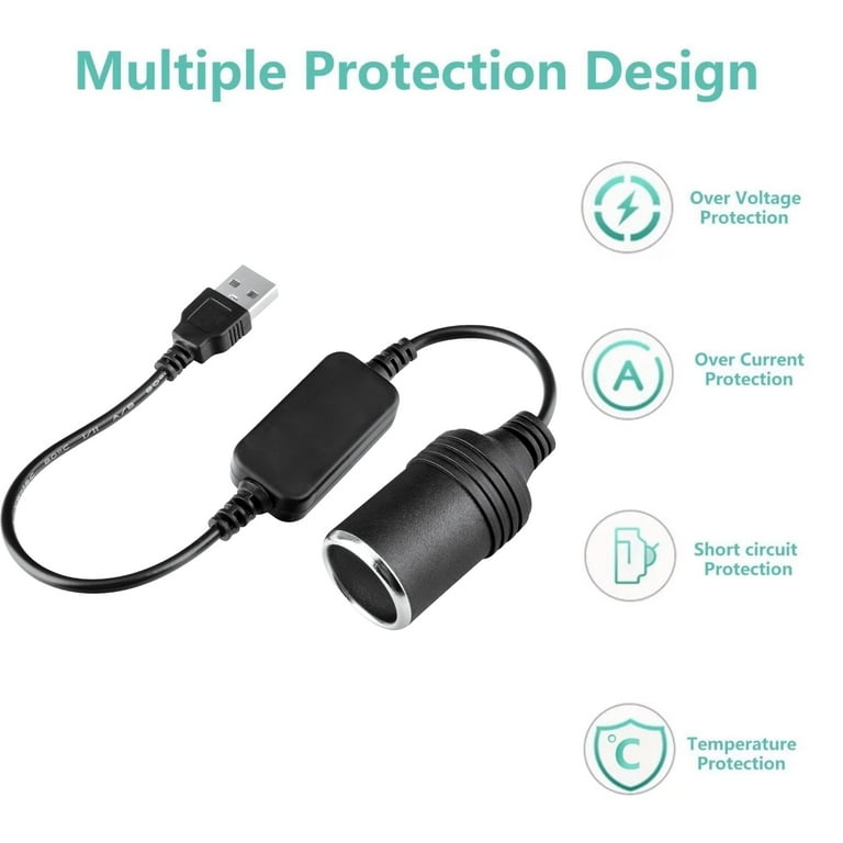 Yolmary USB A Male to 12V Car Cigarette Lighter Socket Female Converter  Cable (8W Max)