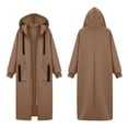 thumbnail image 4 of Rciityk Women's Long Zip Up Hoodie Jacket Oversized Winter Fleece Lined Drawstring Long Sleeve Hooded Cardigan Coat with Pockets, Gifts for Women, 4 of 9