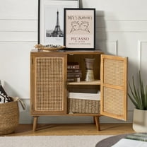 Boho 31" Rattan 2 Doors Sideboard Wooden Storage Cabinet Credenzas Buffet Home Brown