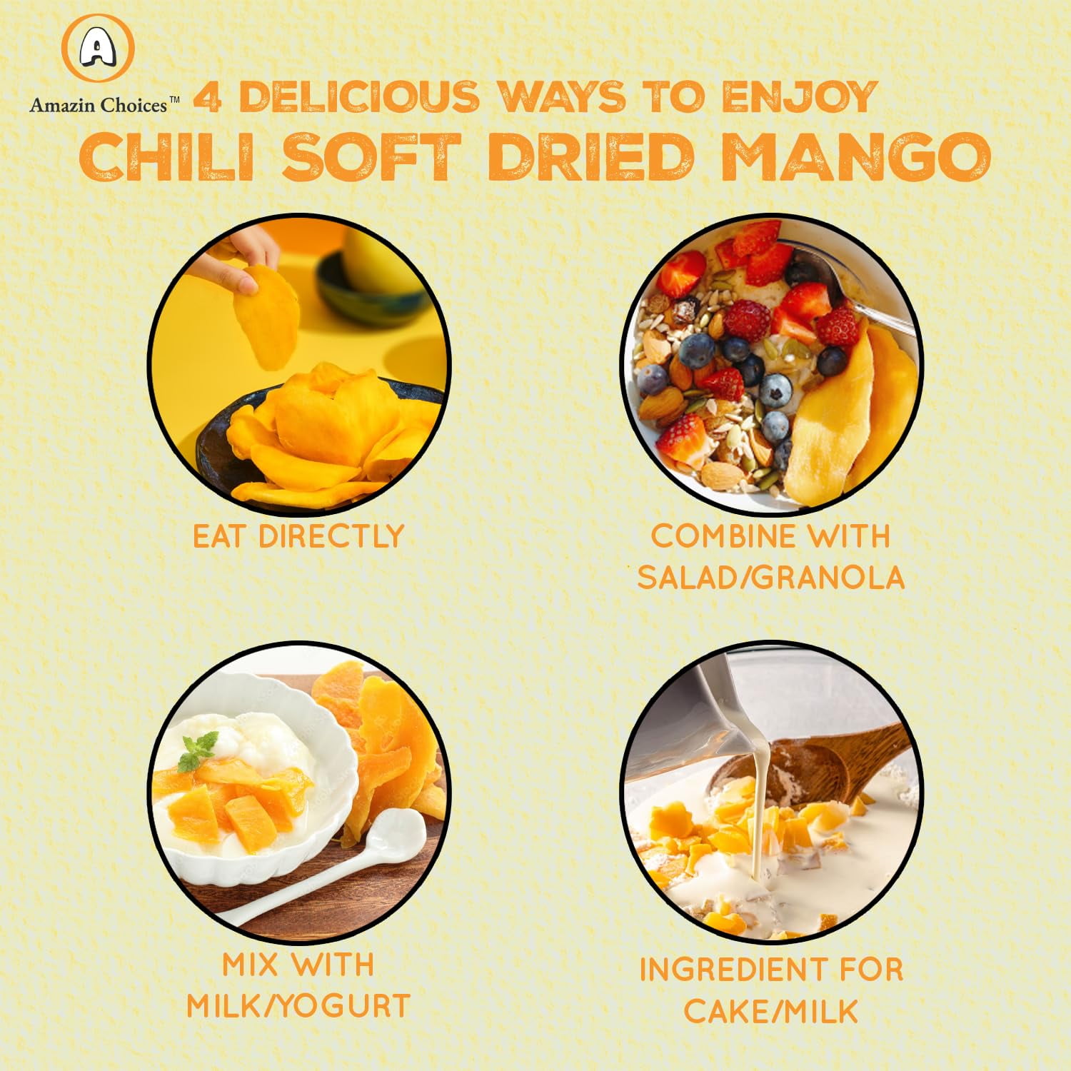 (3 pack) Amazin Choices Soft Dried Chili Mango Slices, Gluten Free, Vegan, 17.64 oz