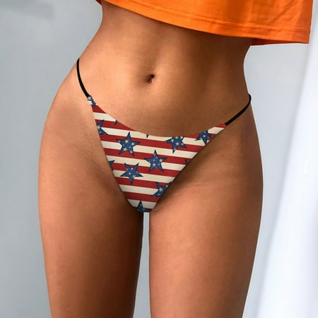 

QWANG Womens Summer Casual Thong Low Waist Bikini Independence Day Print Panty
