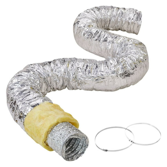 5'' x 25ft Insulated Dryer Vent Hose with 2 Clamps, Heavy-Duty 3-Layer HVAC Duct for Heating/Cooling Exhaust, R-4.2 Flame Resistant