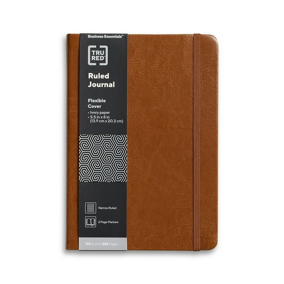 Staples TRU RED 5.5†x 8†Medium Flexible Cover Narrow Ruled Journal Cognac (TR61952)