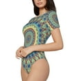 thumbnail image 2 of Balery Round Mandala1 Women's Short Sleevee Crew Neck Bodysuit Tops Short Sleeve Tops Basic-Small, 2 of 9