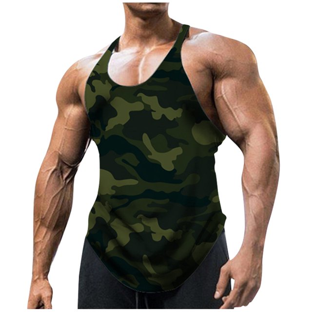 Men'S U-Neck Sleeveless Camouflage Vest Outdoor Sports Fitness Top L